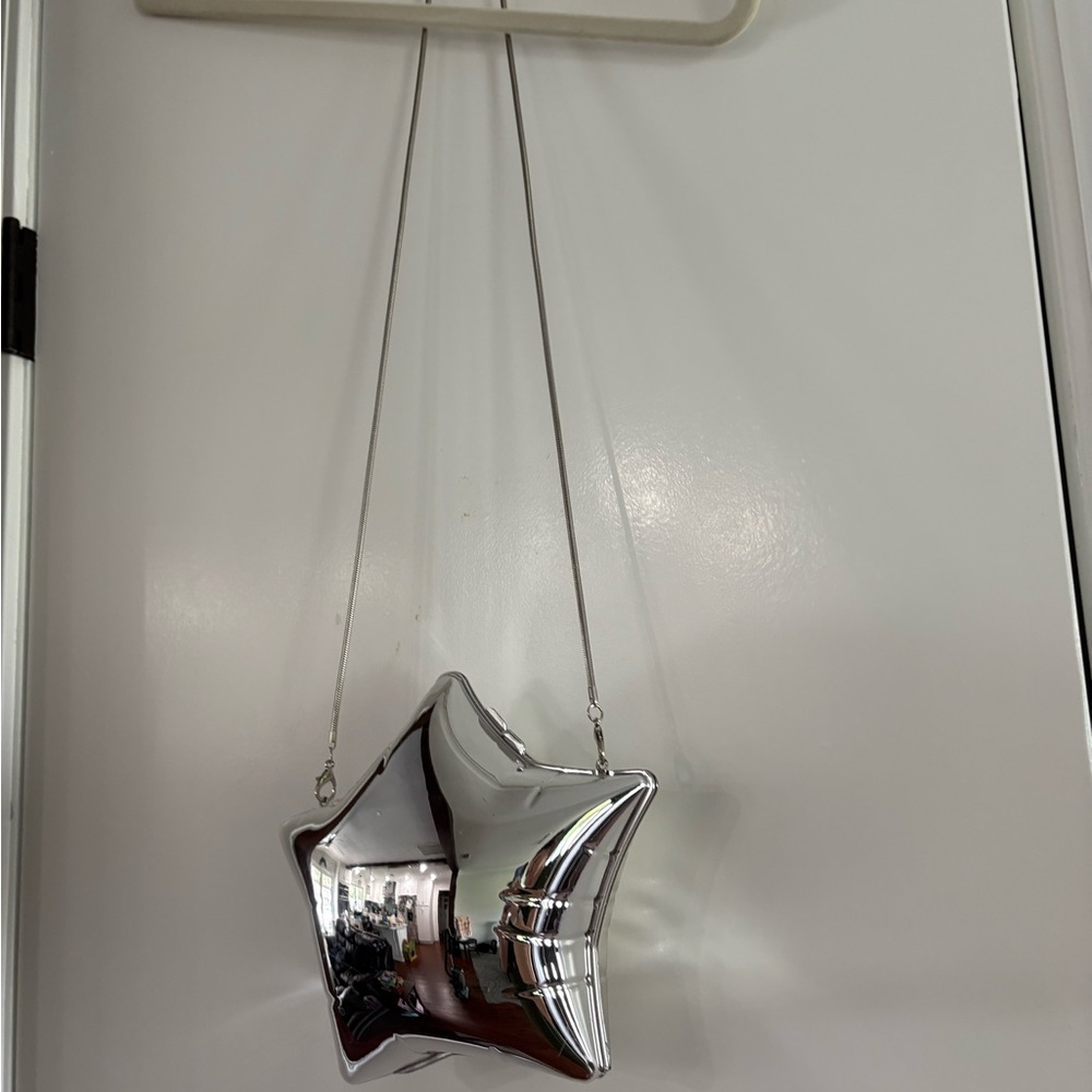 Zara silver star clamshell balloon purse